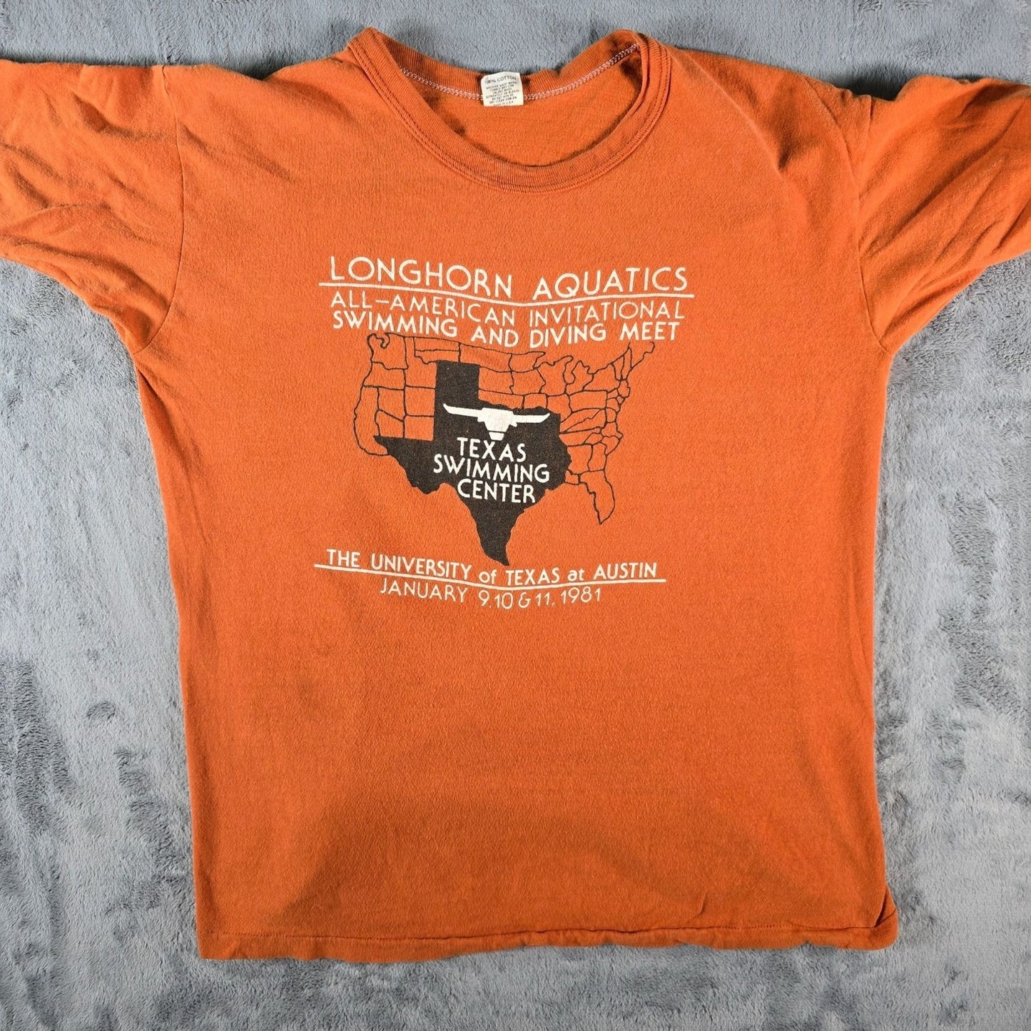 Vintage 1981 Texas Longhorn All-American Swimming and Diving Meet T-Shirt (L)