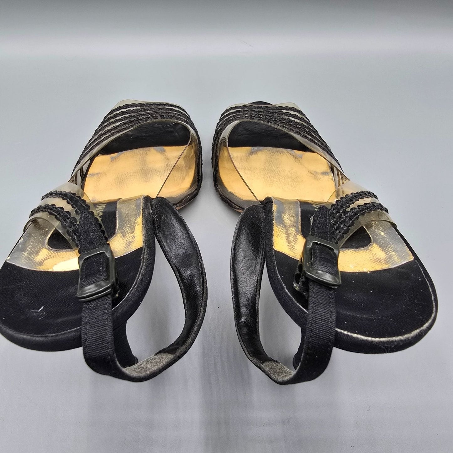 Vintage 1960s John Jerro Clear Vinyl & Black Slingback Stiletto Heels (8.5AA)