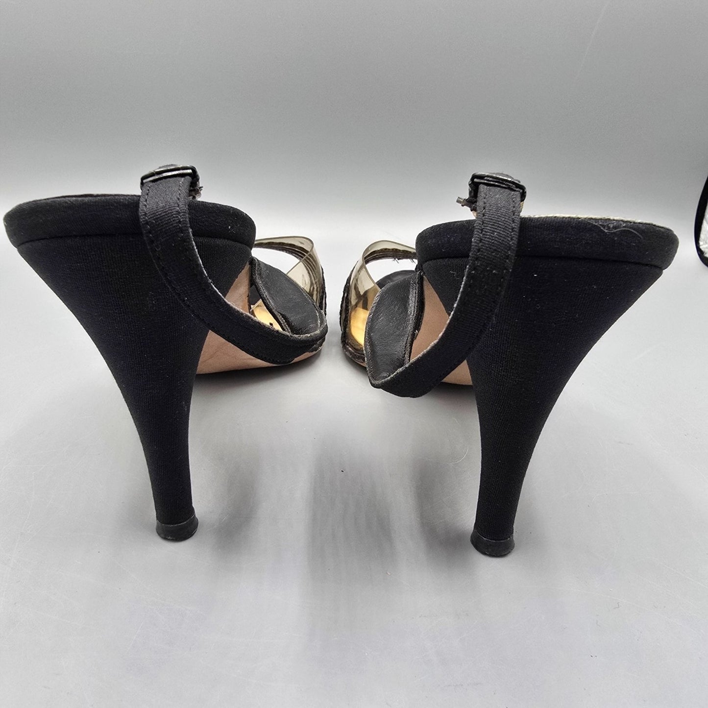 Vintage 1960s John Jerro Clear Vinyl & Black Slingback Stiletto Heels (8.5AA)
