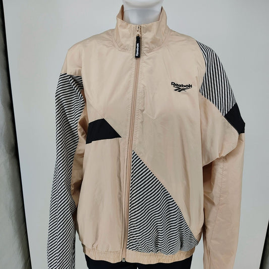 Reebok Classic Women's Black and Buff EB5071 Zip-Up Windbreaker Track Jacket (M)