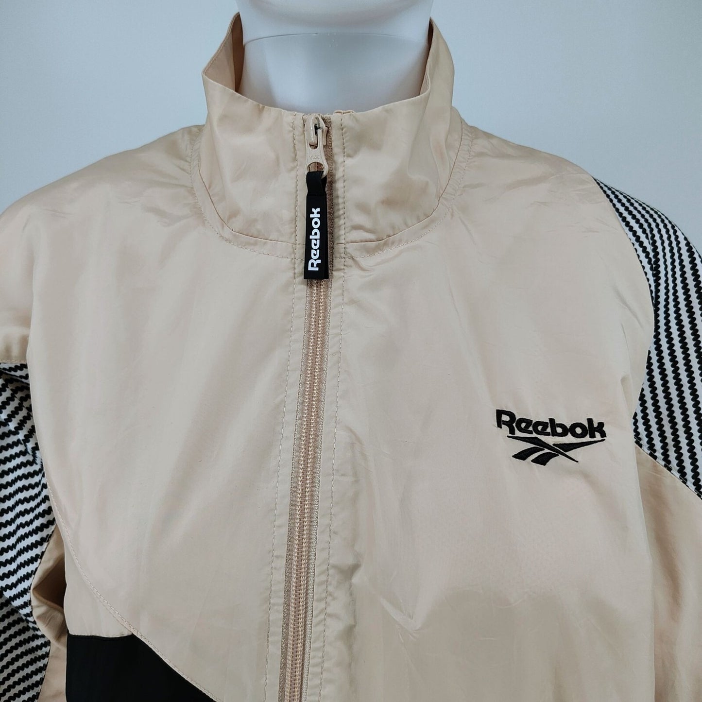 Reebok Classic Women's Black and Buff EB5071 Zip-Up Windbreaker Track Jacket (M)