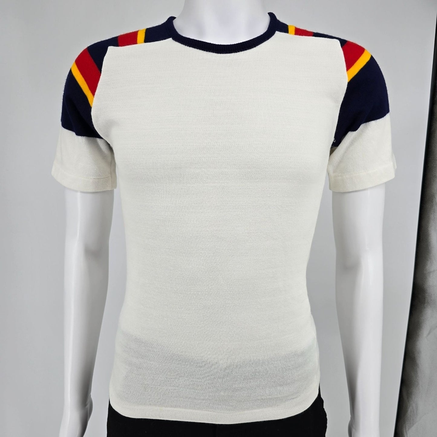Vintage 1970s JCPenney "Fashion Fleece" Acrylic Rainbow-Striped Sweater-Tee (XS)