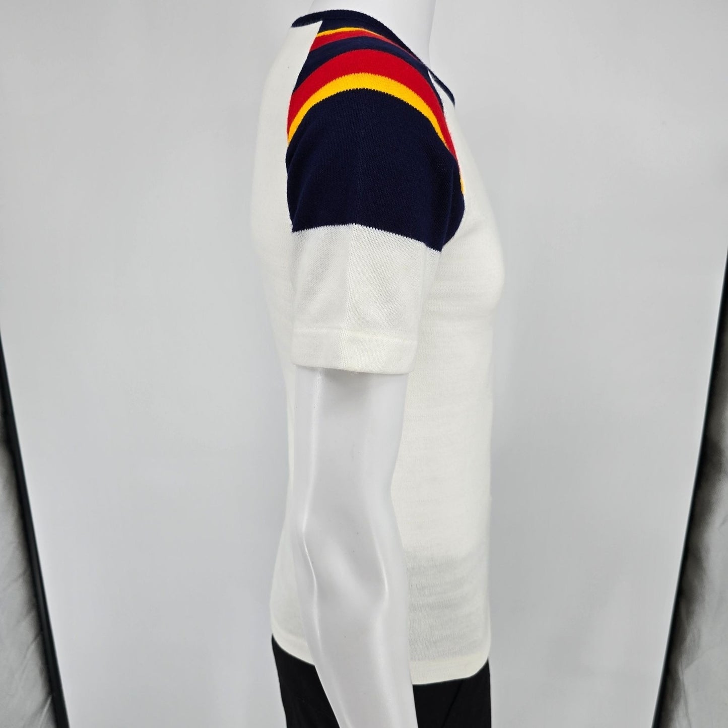 Vintage 1970s JCPenney "Fashion Fleece" Acrylic Rainbow-Striped Sweater-Tee (XS)