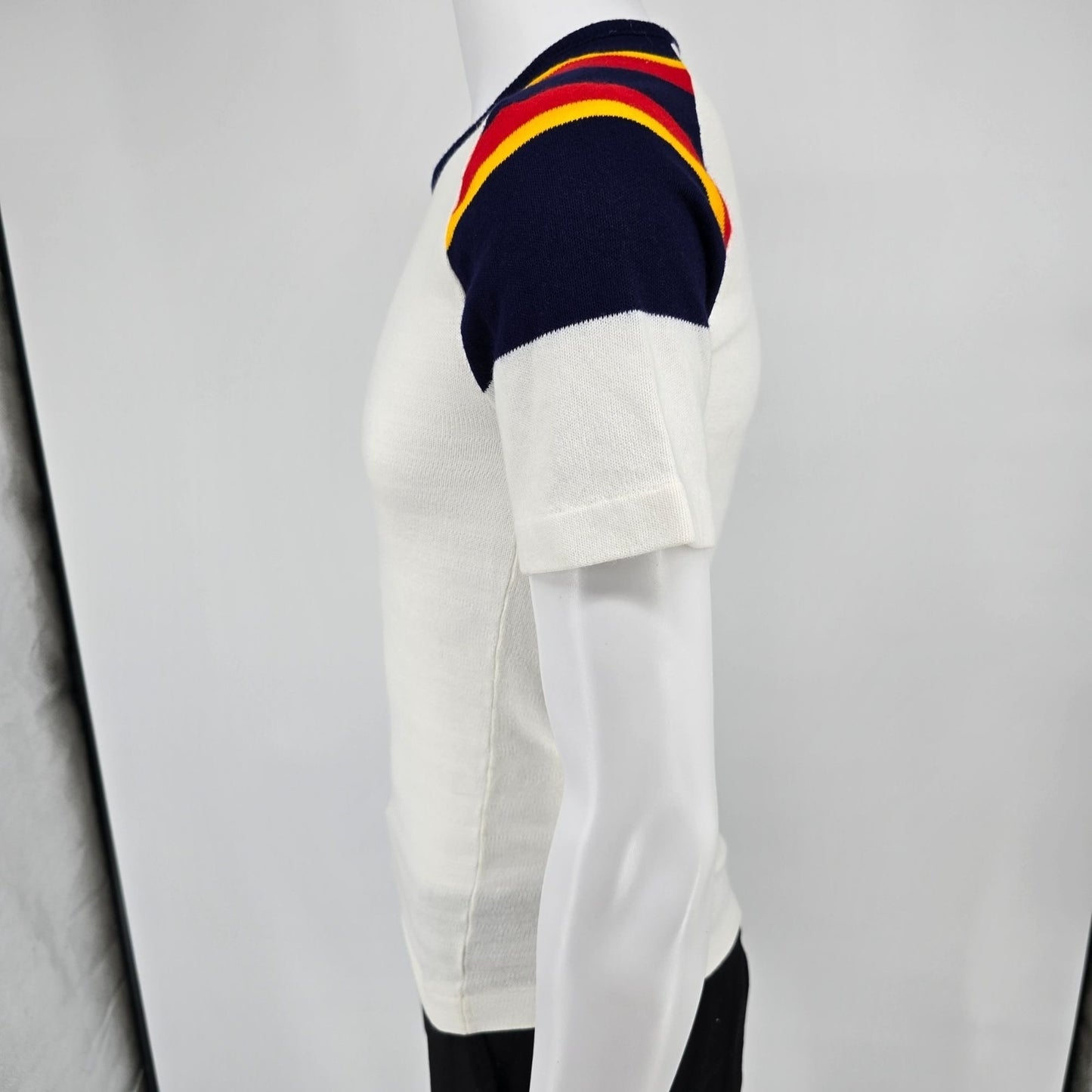 Vintage 1970s JCPenney "Fashion Fleece" Acrylic Rainbow-Striped Sweater-Tee (XS)