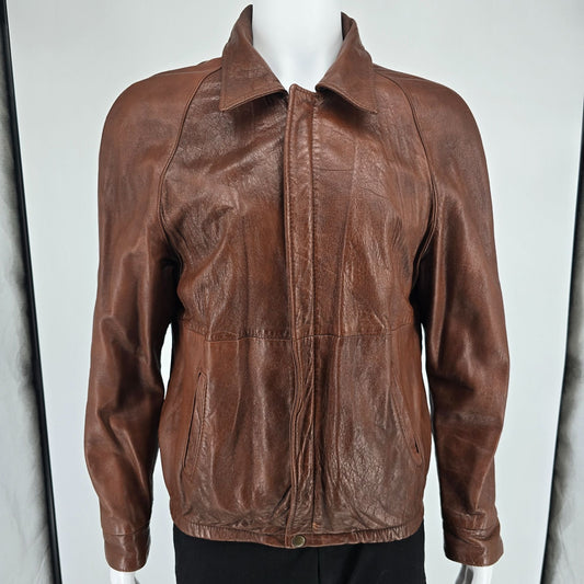 Vintage 1970s Ralph Edwards Ideal Zipper Full-Zip Brown Leather Jacket (Medium)