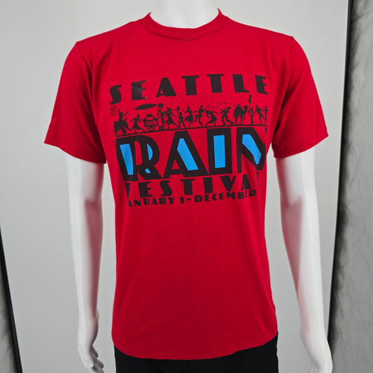 Vintage 1990s Jerzees/Sport Prints Red Seattle Rain Festival T-Shirt (M/L)
