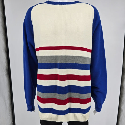 Vintage 1990s PJ Mark Made in Russia Athletic Striped Acrylic Sweater (L)
