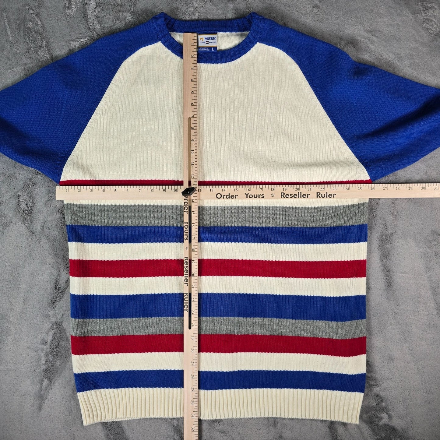 Vintage 1990s PJ Mark Made in Russia Athletic Striped Acrylic Sweater (L)