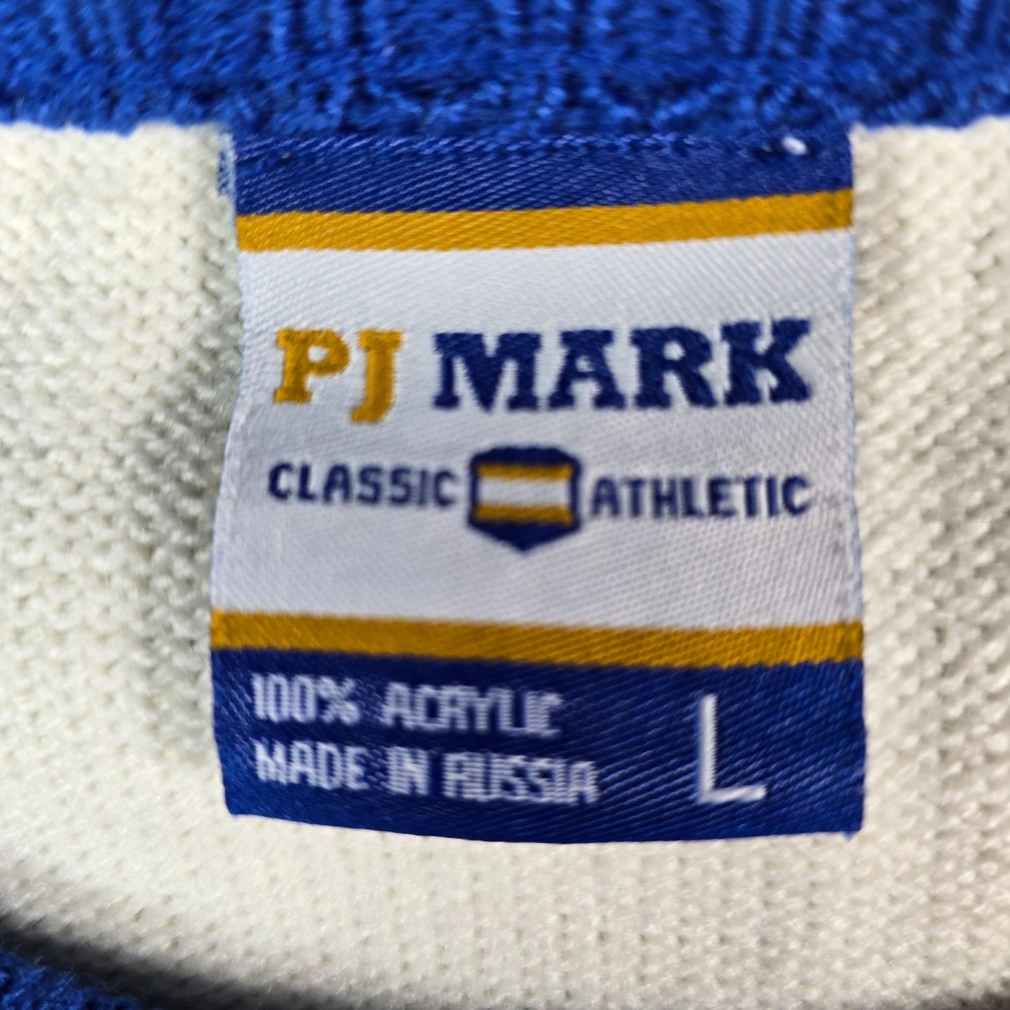 Vintage 1990s PJ Mark Made in Russia Athletic Striped Acrylic Sweater (L)