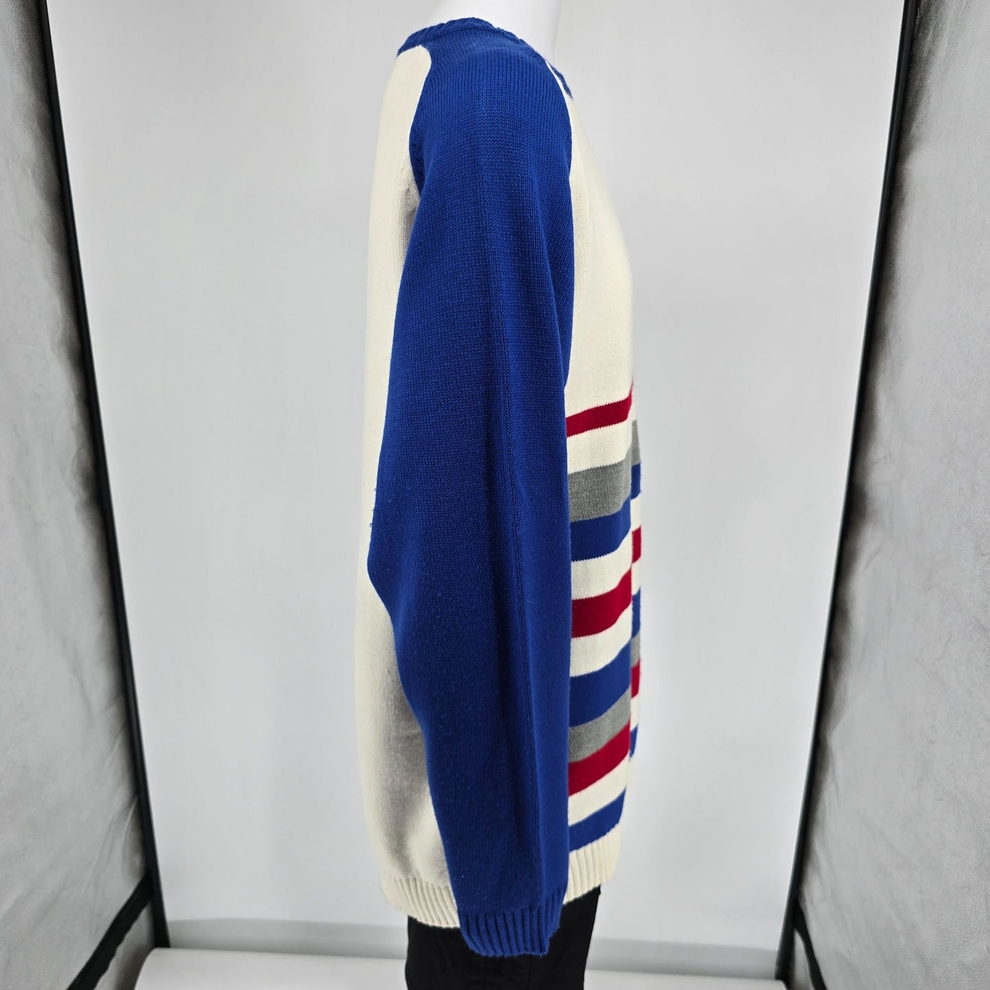 Vintage 1990s PJ Mark Made in Russia Athletic Striped Acrylic Sweater (L)
