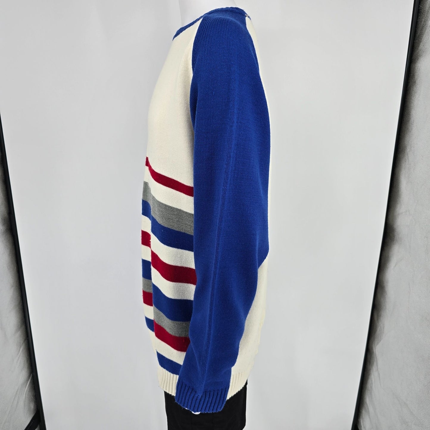 Vintage 1990s PJ Mark Made in Russia Athletic Striped Acrylic Sweater (L)