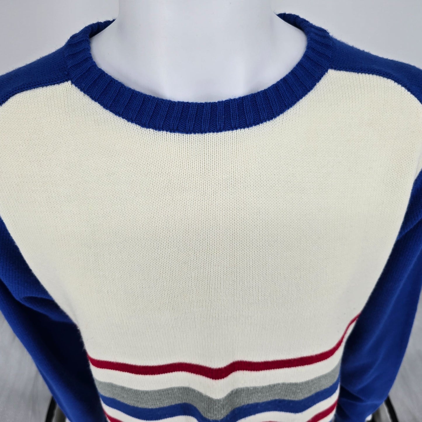 Vintage 1990s PJ Mark Made in Russia Athletic Striped Acrylic Sweater (L)