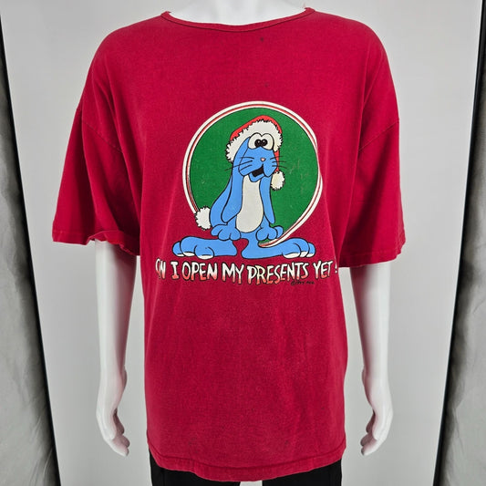 Vintage 1990s AVK "Can I Open My Presents Yet?" Christmas T-Shirt (OSFM/3XL/4XL)