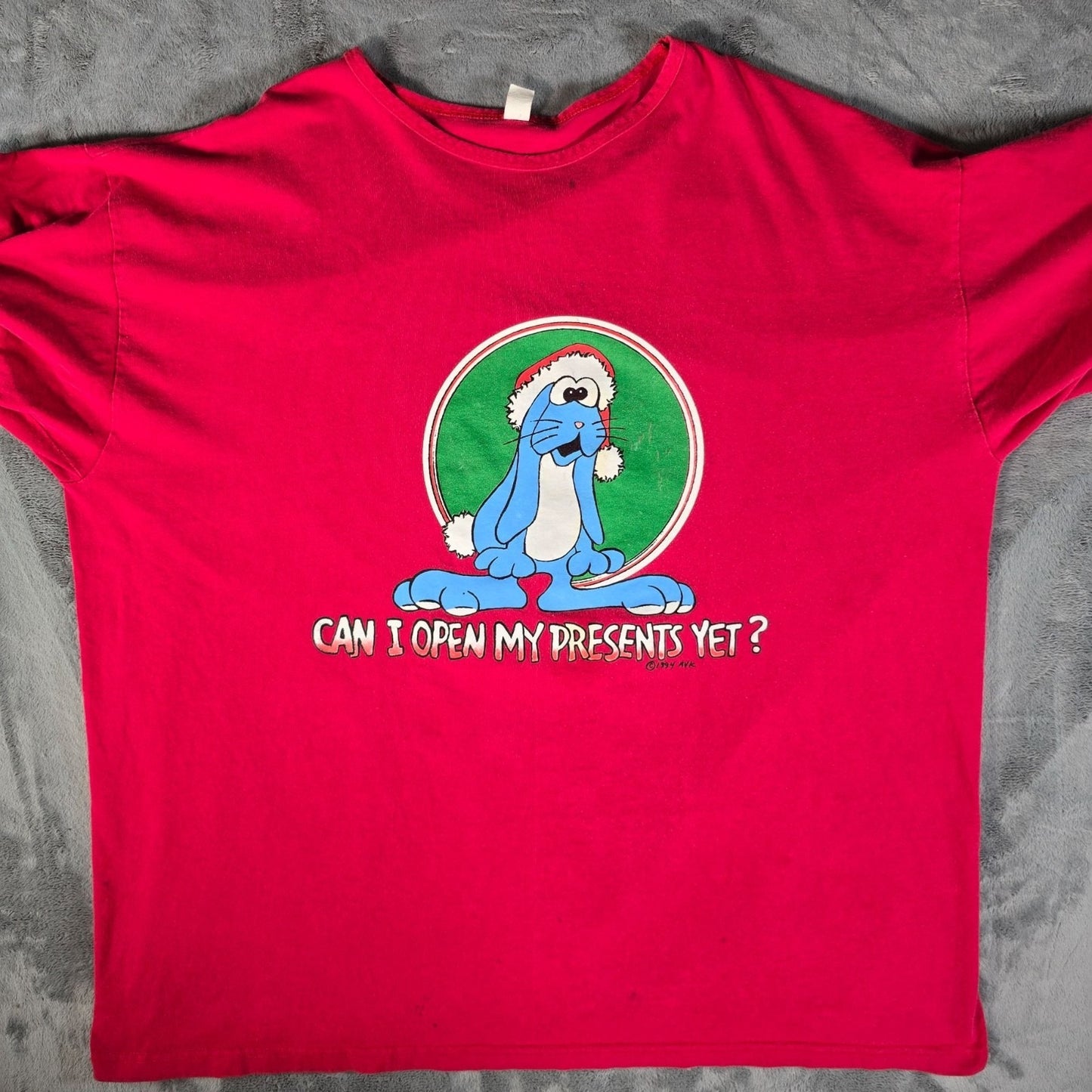 Vintage 1990s AVK "Can I Open My Presents Yet?" Christmas T-Shirt (OSFM/3XL/4XL)