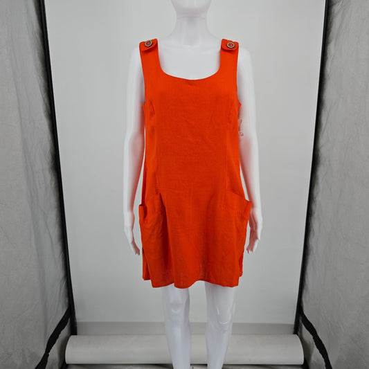 Vintage 1960s Mod Orange Sleeveless Pocketed Jumper-Style Shift Mini Dress (L)
