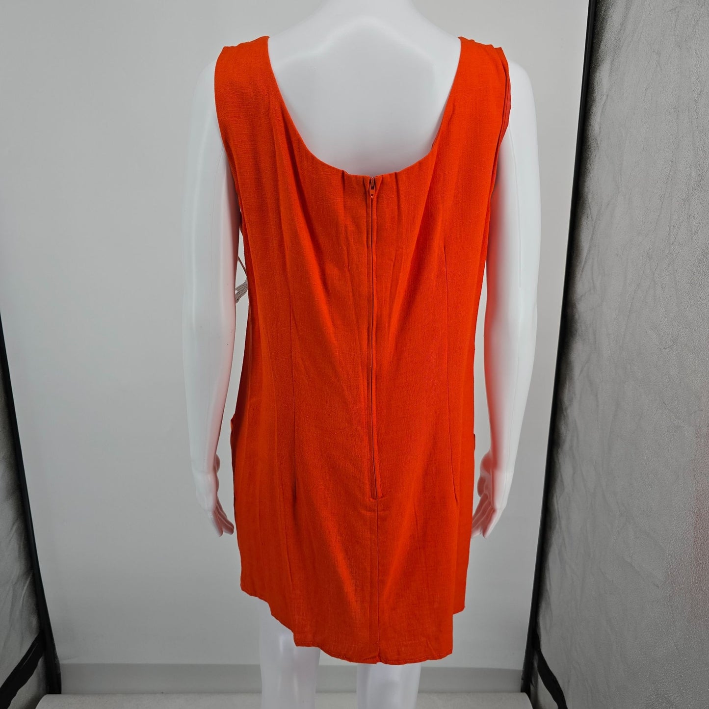 Vintage 1960s Mod Orange Sleeveless Pocketed Jumper-Style Shift Mini Dress (L)