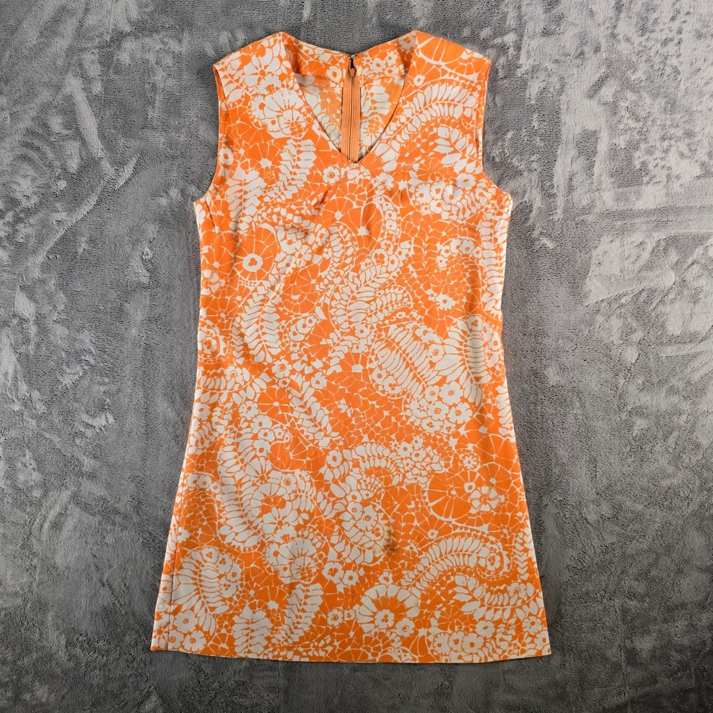 Vintage 1970s Orange/White Floral Sleeveless A-Line Shift Mini Mod Dress (S)