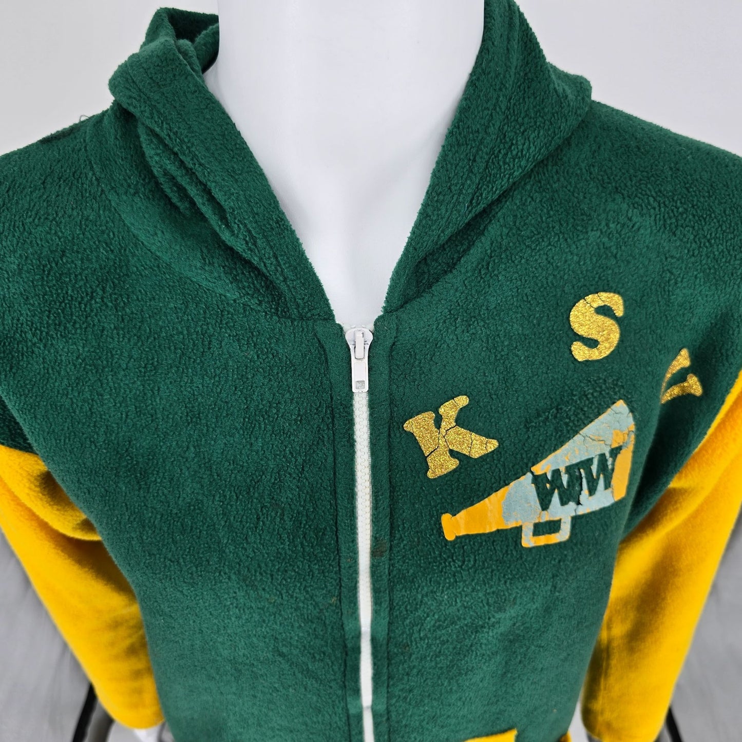 Vintage Y2K TeamLeader USA "KSU" Green & Gold Fleece Zip Cheerleader Hoodie (S)
