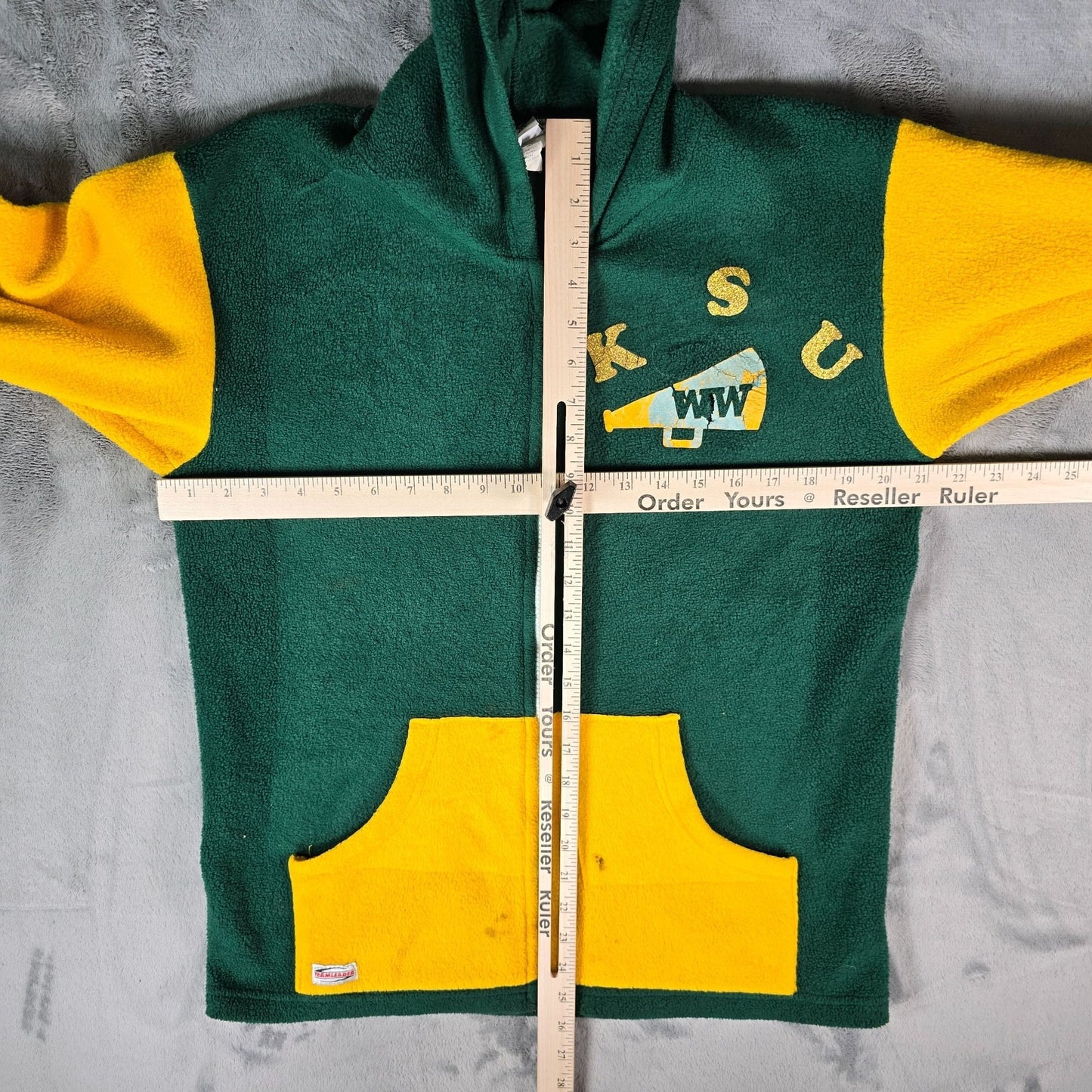 Vintage Y2K TeamLeader USA "KSU" Green & Gold Fleece Zip Cheerleader Hoodie (S)