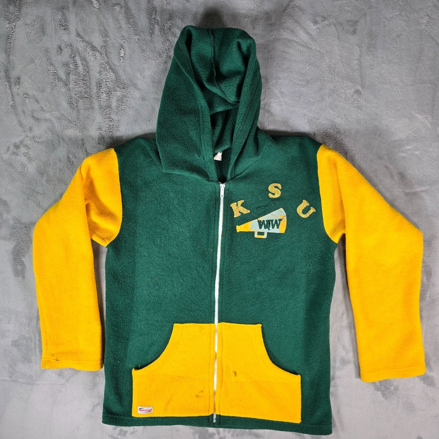 Vintage Y2K TeamLeader USA "KSU" Green & Gold Fleece Zip Cheerleader Hoodie (S)