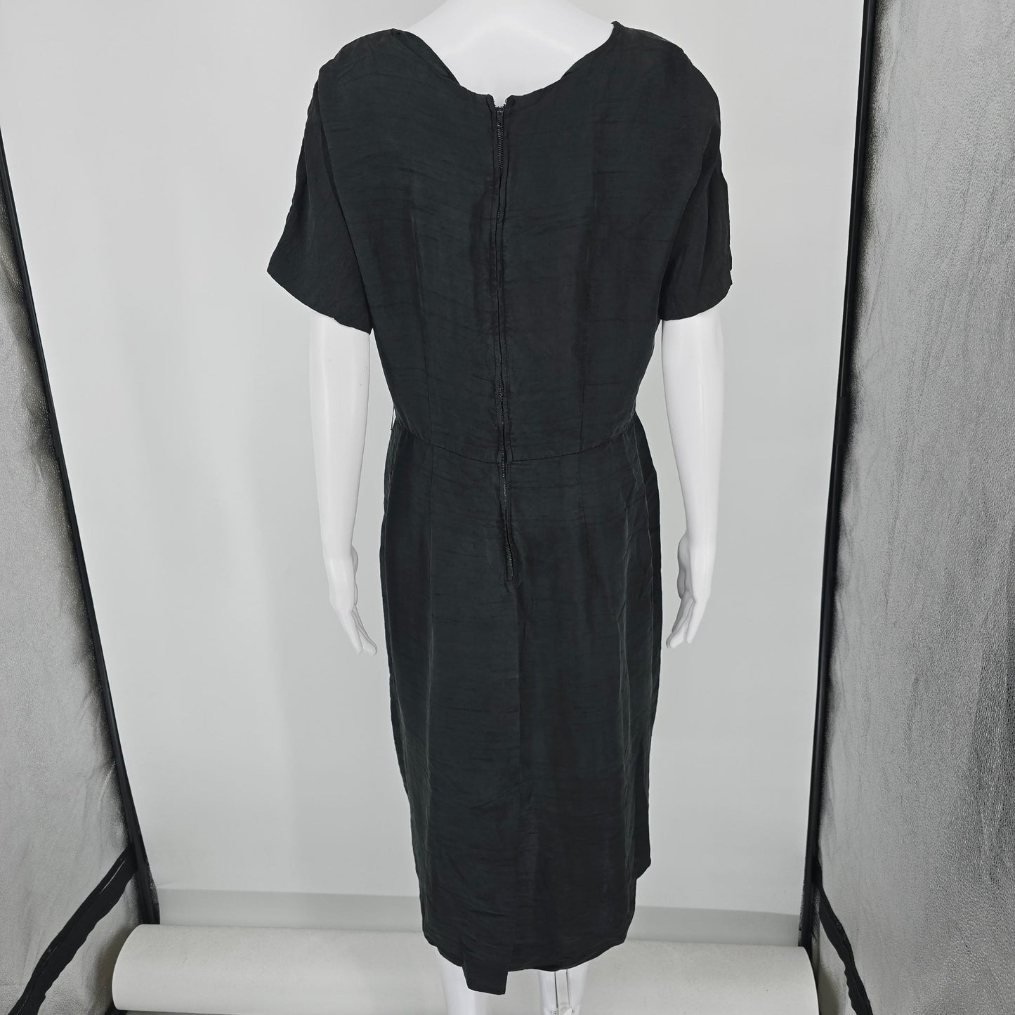Vintage Early 1960s Terry Tall New York Black Kimono Sleeve Dress (M) *Flaw
