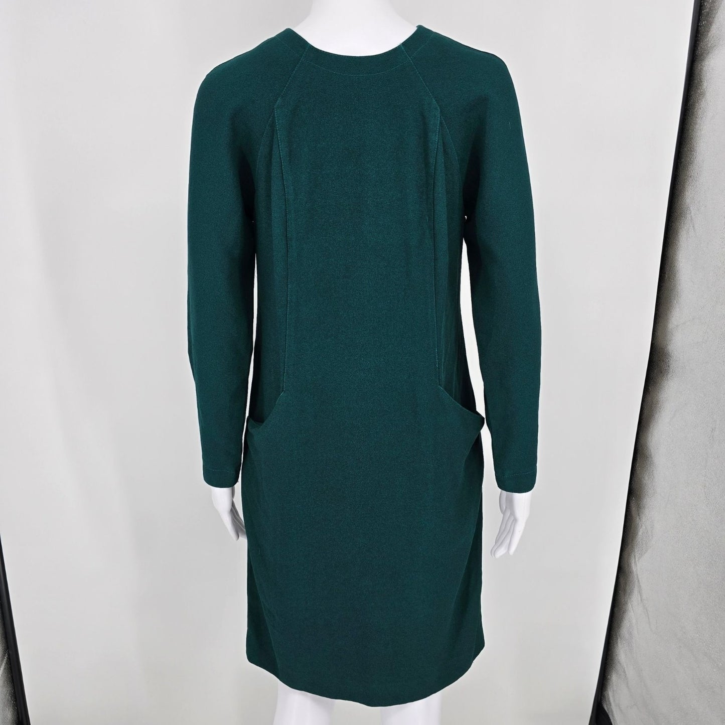Vintage 1990s Jewel Green Long Sleeve Button-Front Sheath Career Dress (S/M)