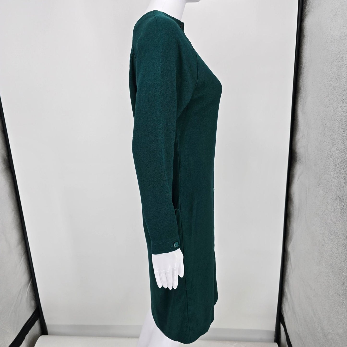 Vintage 1990s Jewel Green Long Sleeve Button-Front Sheath Career Dress (S/M)