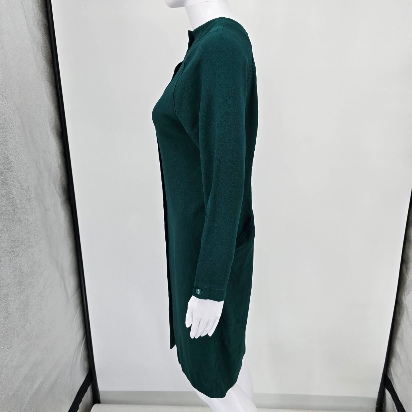 Vintage 1990s Jewel Green Long Sleeve Button-Front Sheath Career Dress (S/M)