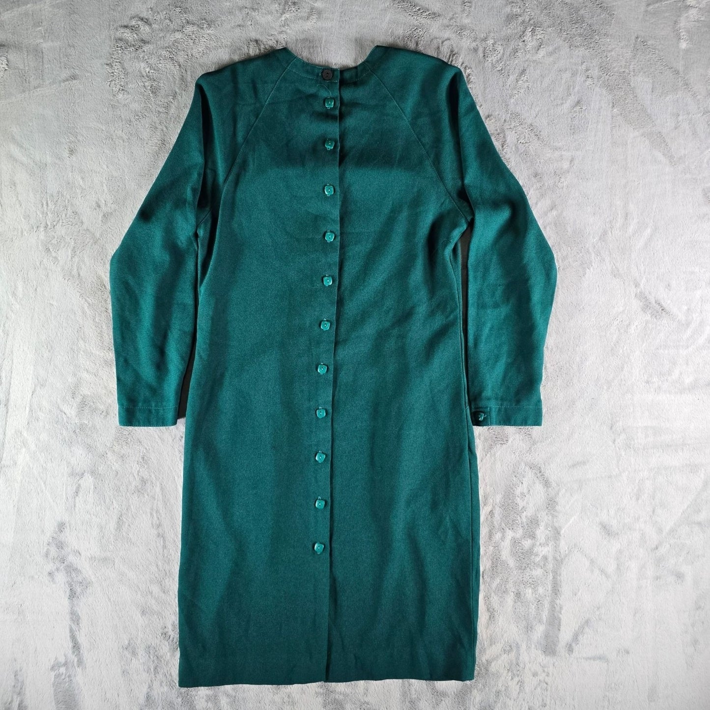 Vintage 1990s Jewel Green Long Sleeve Button-Front Sheath Career Dress (S/M)
