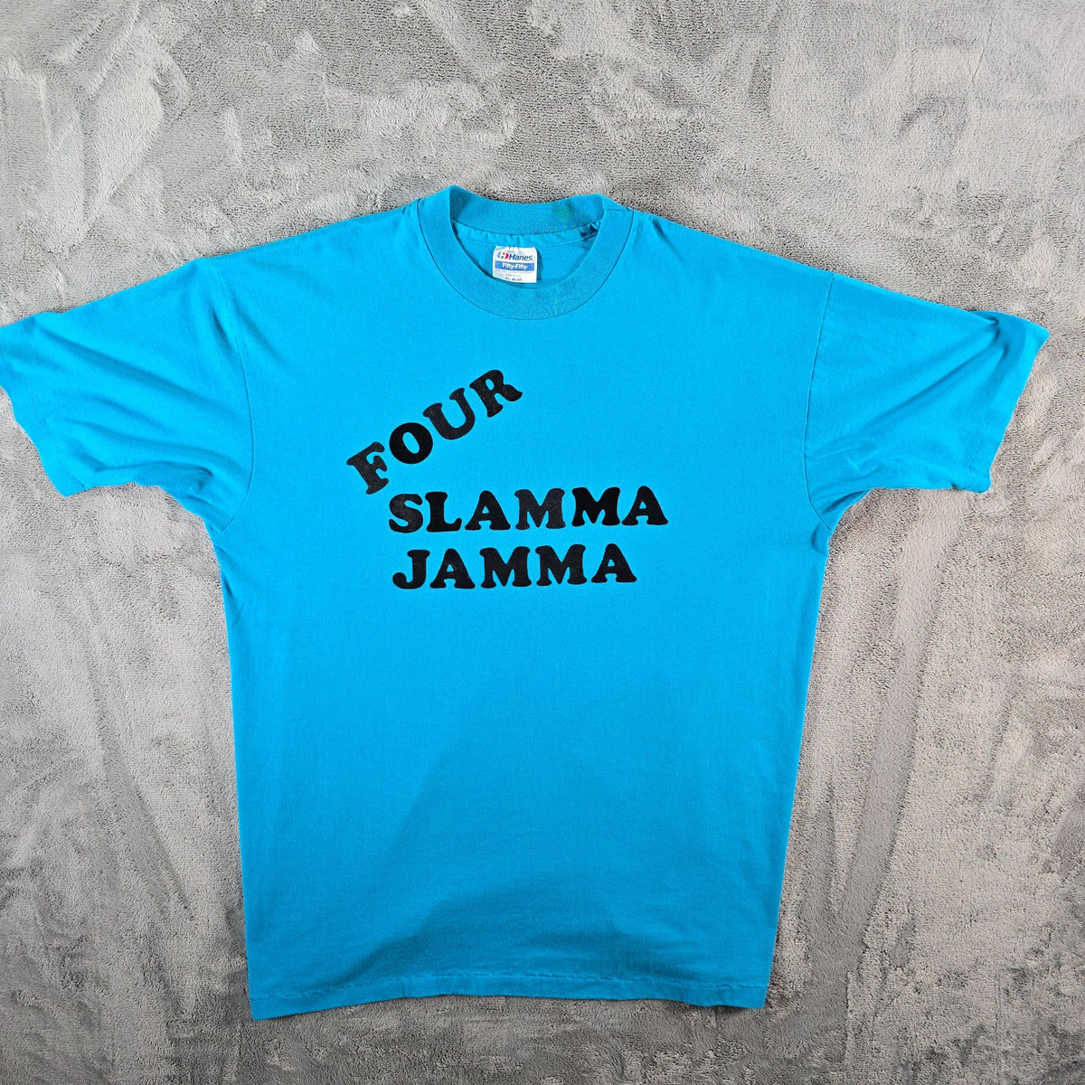 Vintage 1980s Hanes "Four Slamma Jamma" #23 Flocked Letter T-Shirt (L/XL)