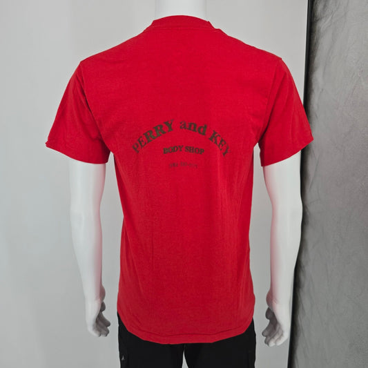 Vintage 1990s Perry and Key Body Shop Hayward California Pocket T-Shirt (S/M)