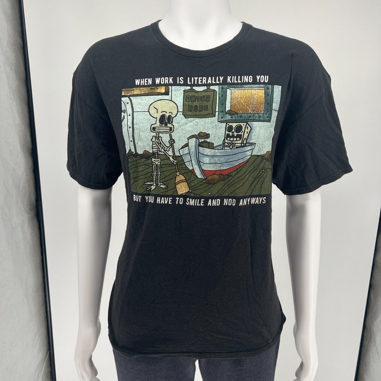 Spongebob Squarepants "When Work Is Literally Killiing you Meme T-Shirt (XL)