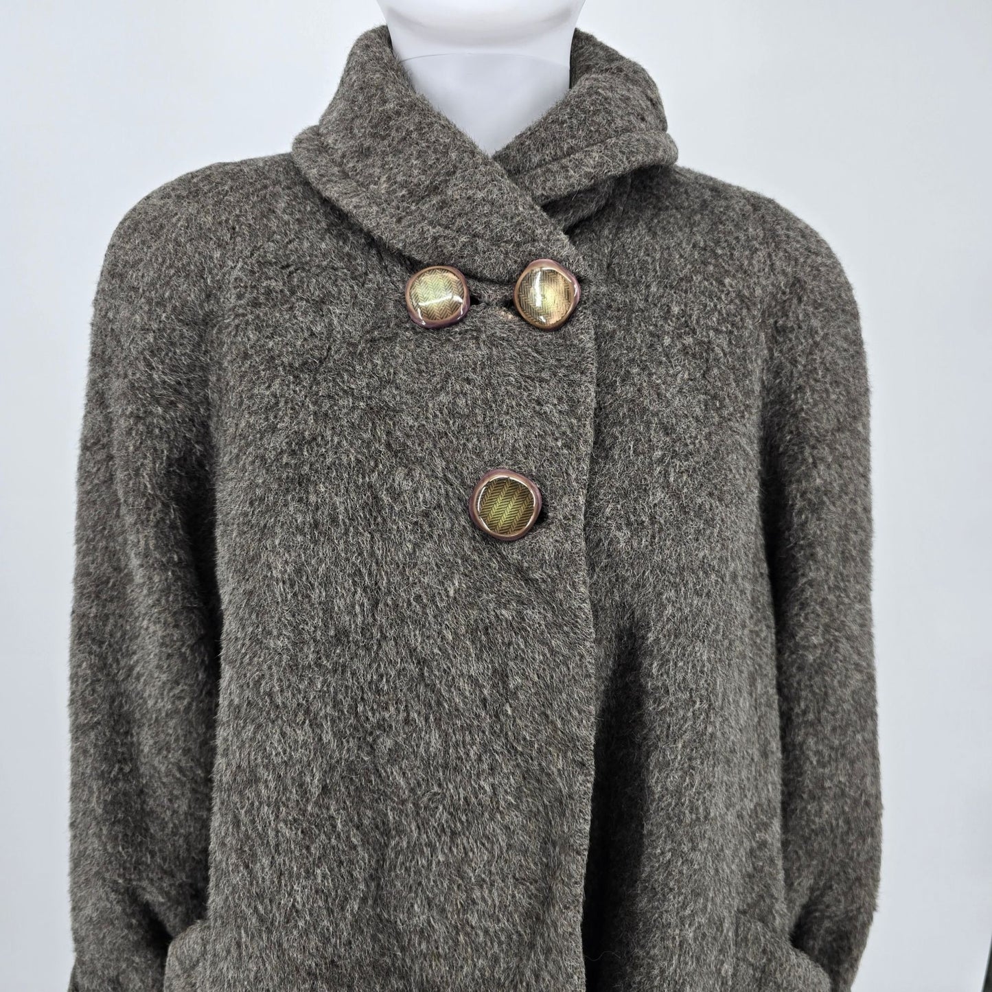 Vintage 1960s Unbranded Women's Gray Shawl Collar Swing/Cocoon Coat (XL)