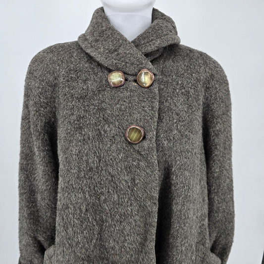 Vintage 1960s Unbranded Women's Gray Shawl Collar Swing/Cocoon Coat (XL)