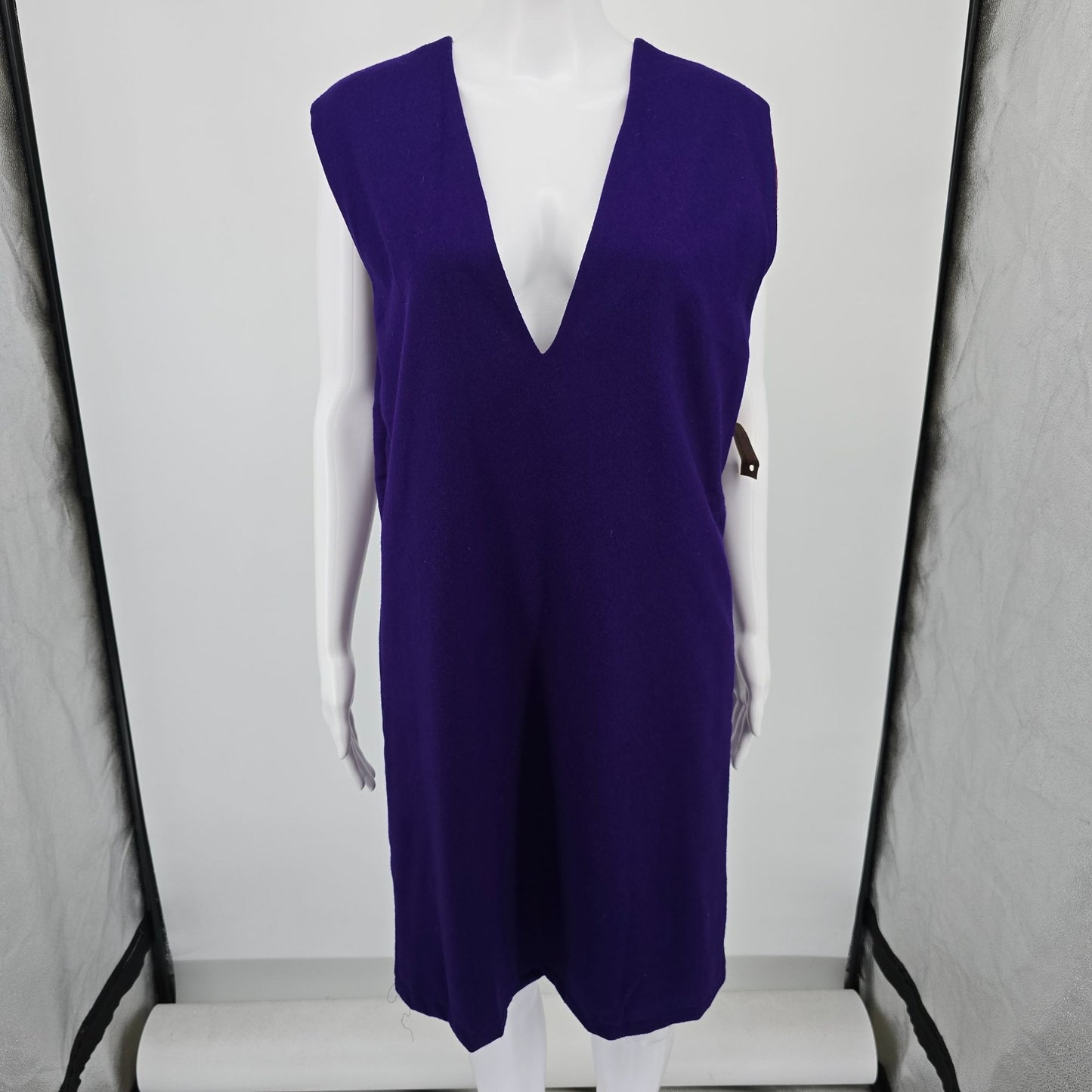 Vintage 1960s Mod Purple V-Neck Belted Sleeveless Sheath Jumper Dress (14/L)