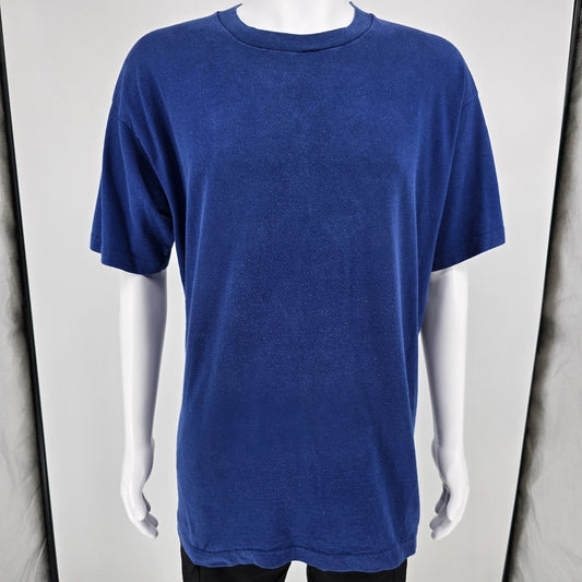 Vintage 1990s BVD Premium Series Blank Blue Single Stitch T-Shirt (XL)