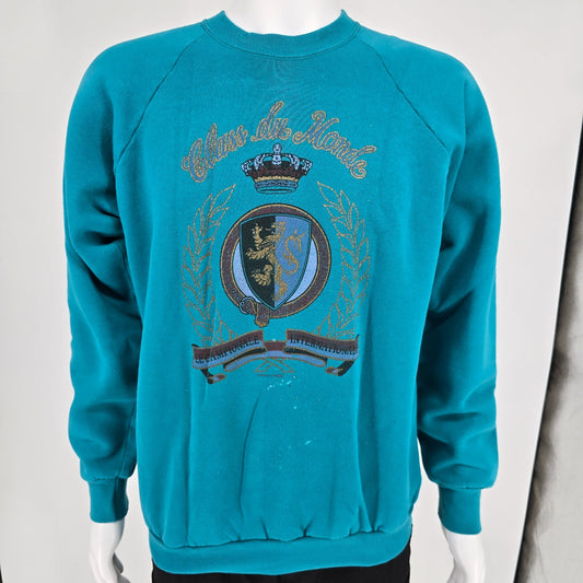 Vintage 1990s Fruit of the Loom "Class Du Monde" Raglan Sleeve Sweatshirt (L/XL)