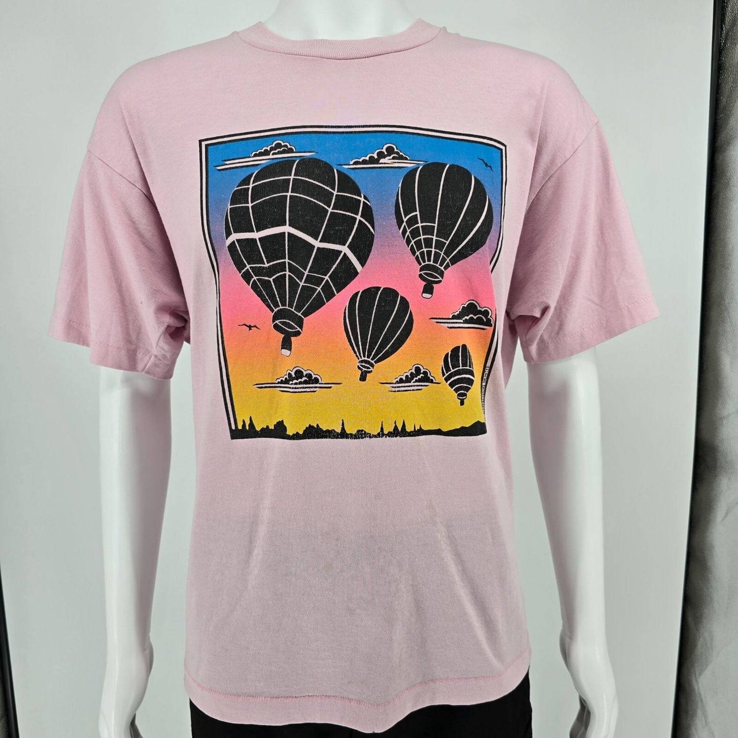 Vintage 1990s Expressions Unlimited Hot Air Balloon Sunset Pink T-Shirt (XL)