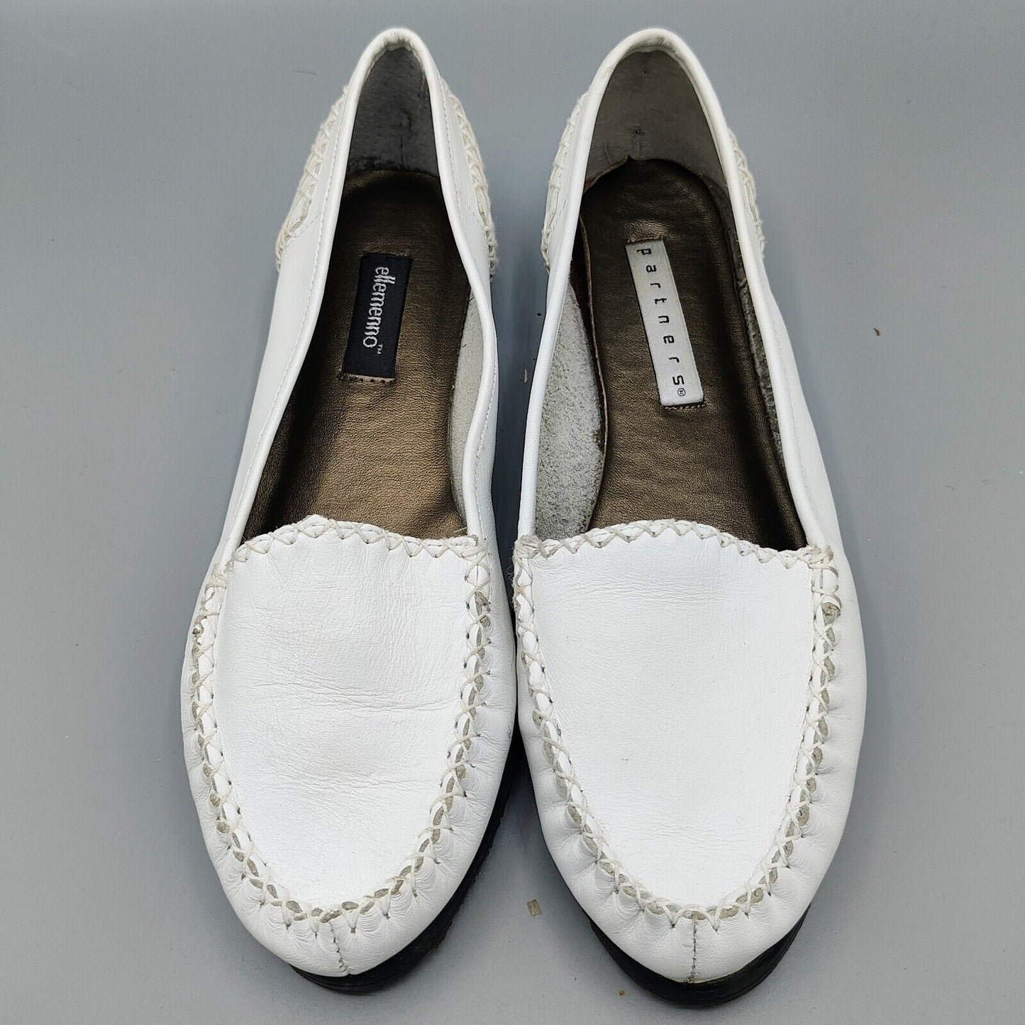 Vintage Ellemenno/Partners "Manitoba II" White Leather Slip-on Loafers (8.5M)