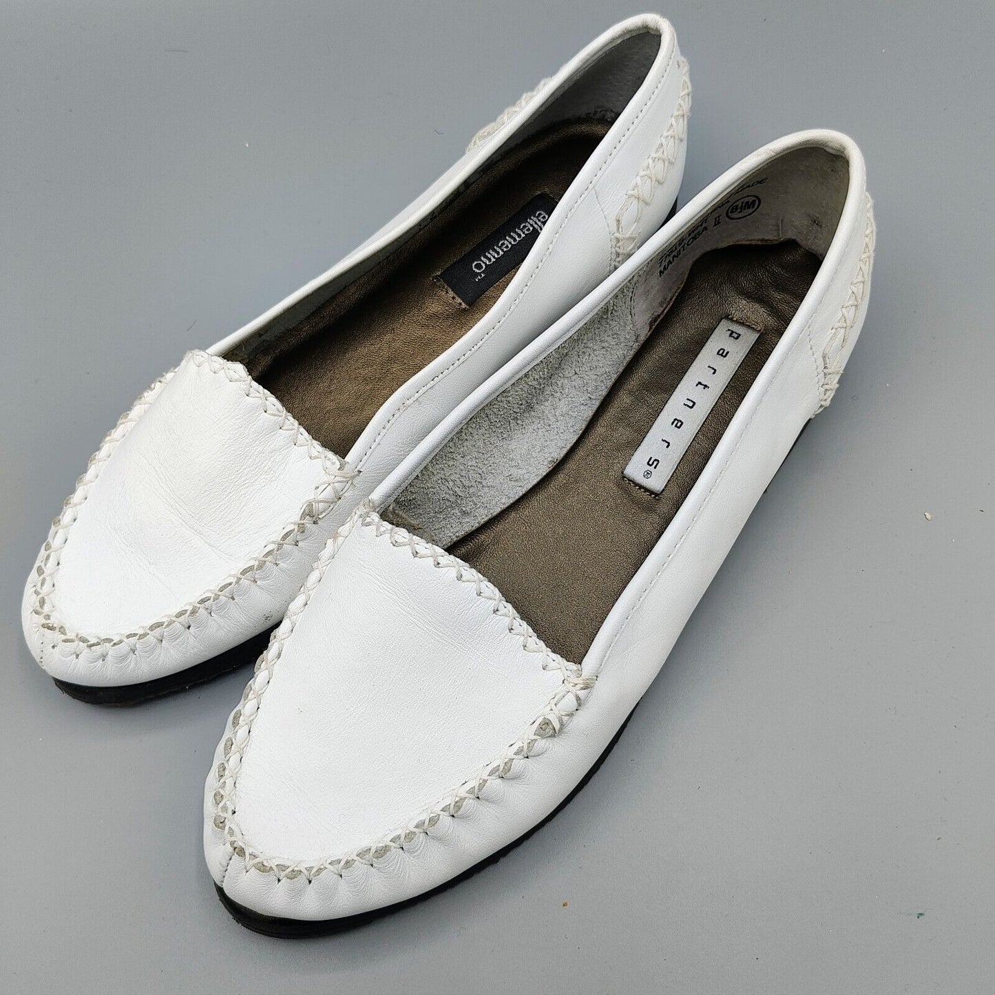 Vintage Ellemenno/Partners "Manitoba II" White Leather Slip-on Loafers (8.5M)