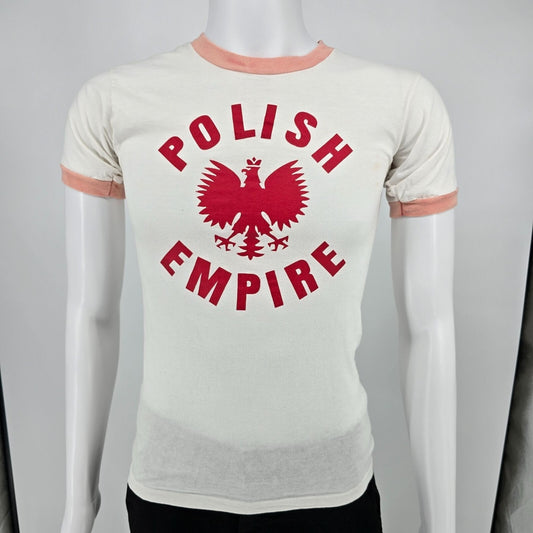 Vintage 1970s H.L. Miller Polish Empire "Legs" Ringer Tee White T-Shirt (XXS)