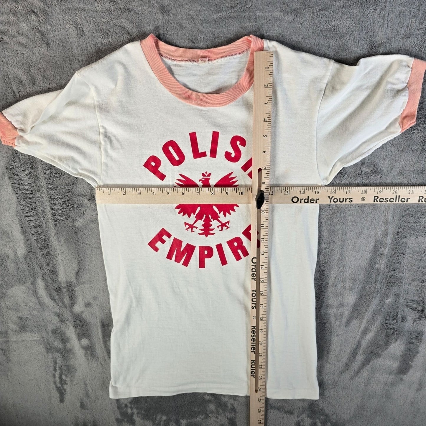 Vintage 1970s H.L. Miller Polish Empire "Legs" Ringer Tee White T-Shirt (XXS)