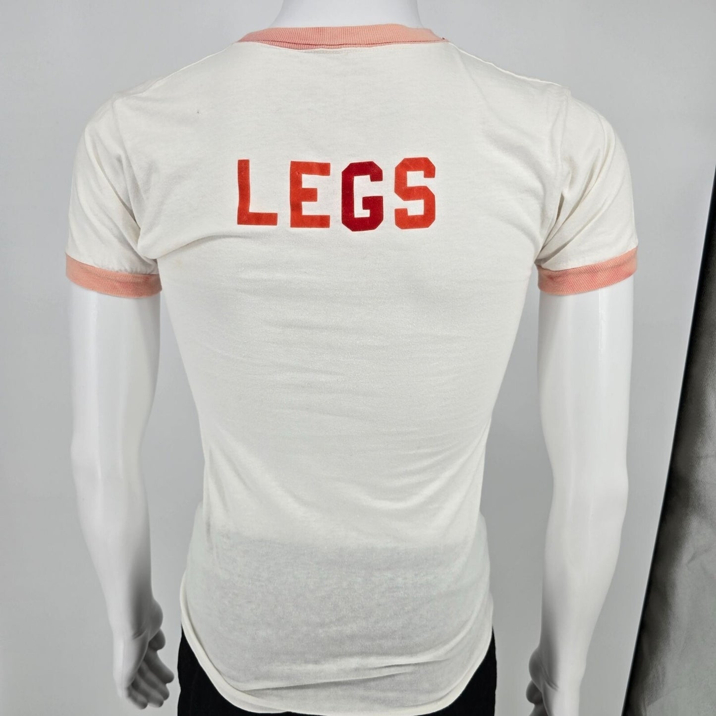 Vintage 1970s H.L. Miller Polish Empire "Legs" Ringer Tee White T-Shirt (XXS)