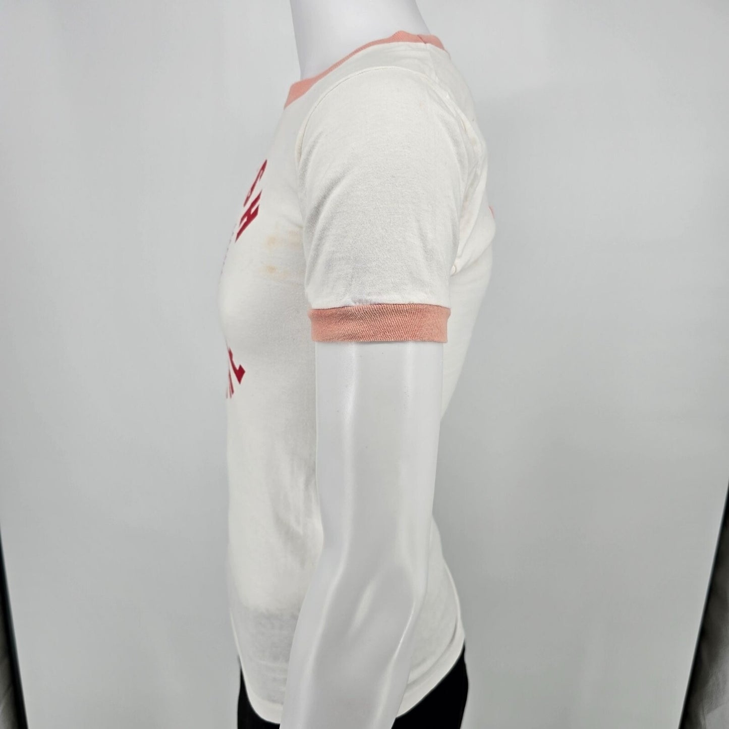 Vintage 1970s H.L. Miller Polish Empire "Legs" Ringer Tee White T-Shirt (XXS)