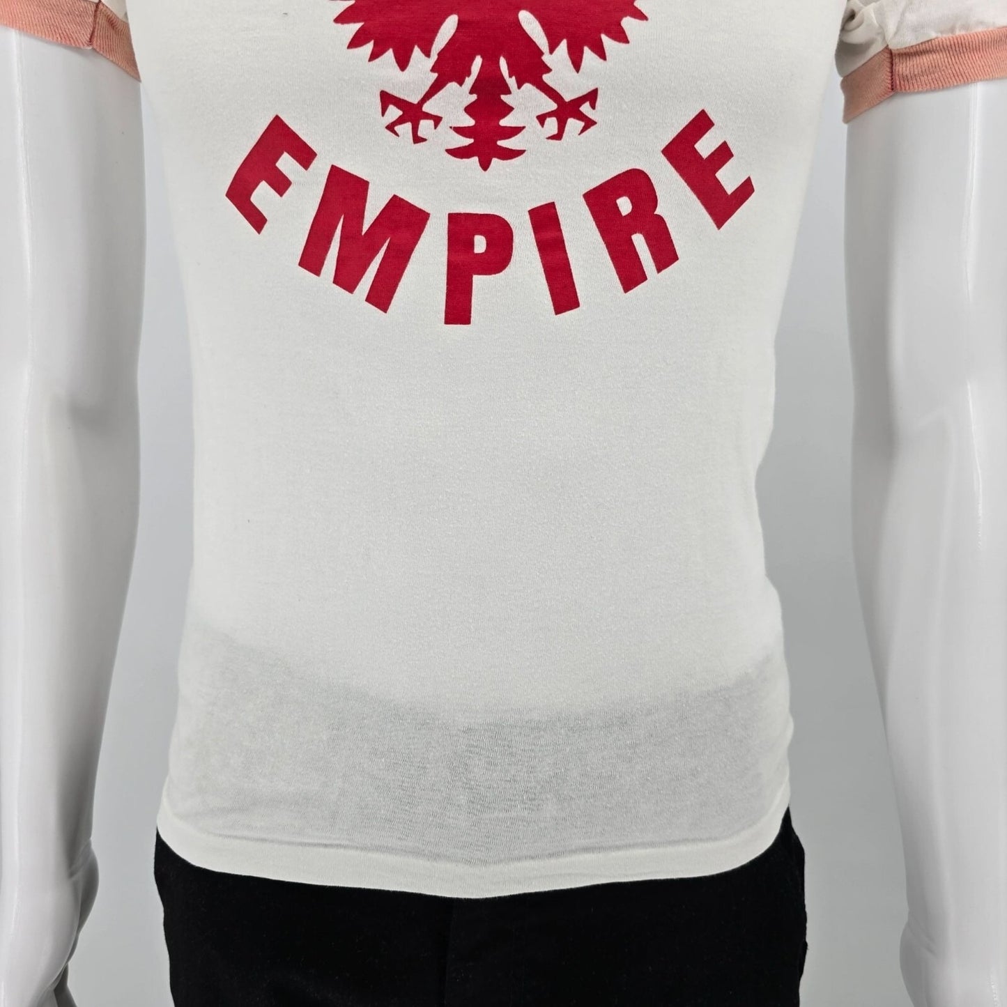 Vintage 1970s H.L. Miller Polish Empire "Legs" Ringer Tee White T-Shirt (XXS)