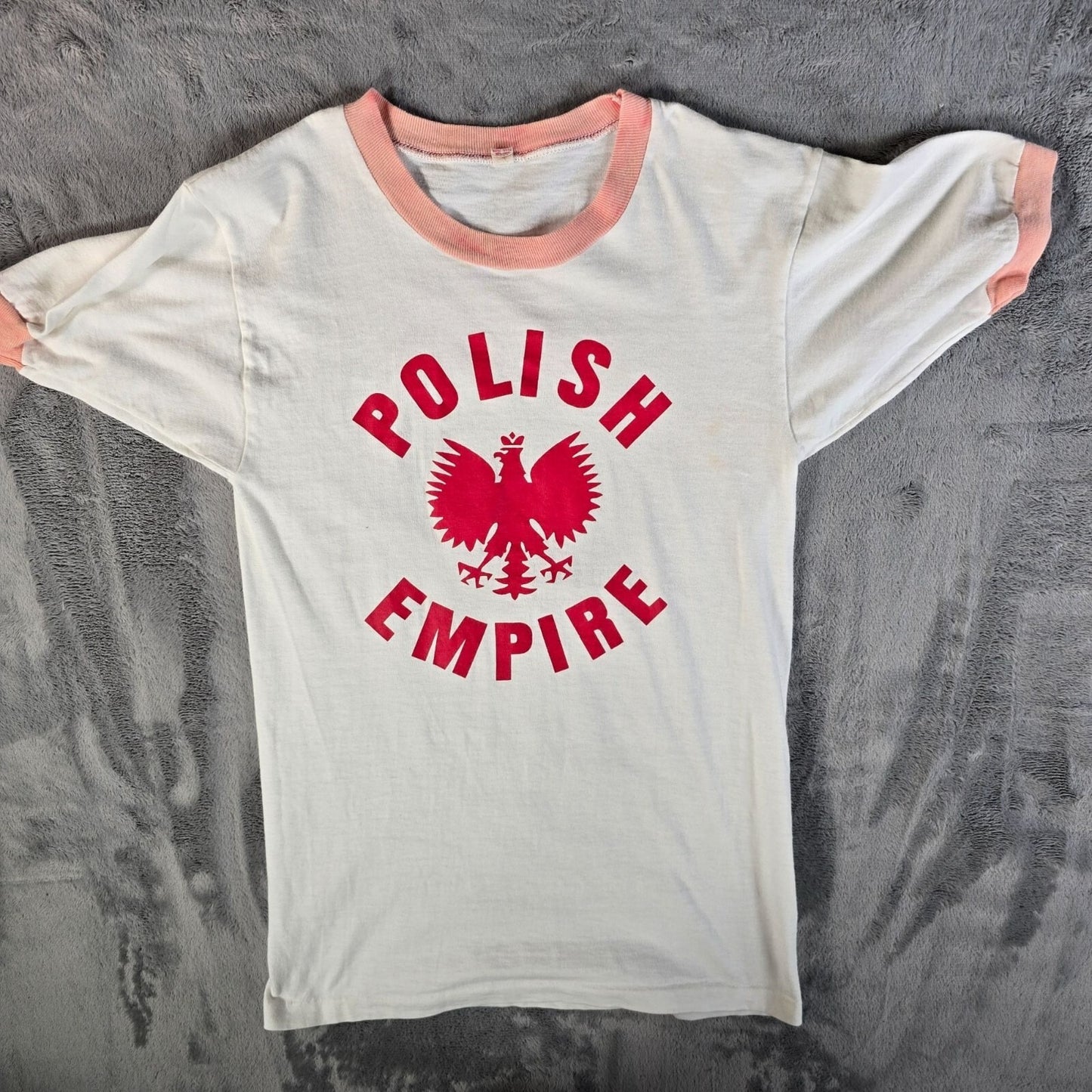 Vintage 1970s H.L. Miller Polish Empire "Legs" Ringer Tee White T-Shirt (XXS)