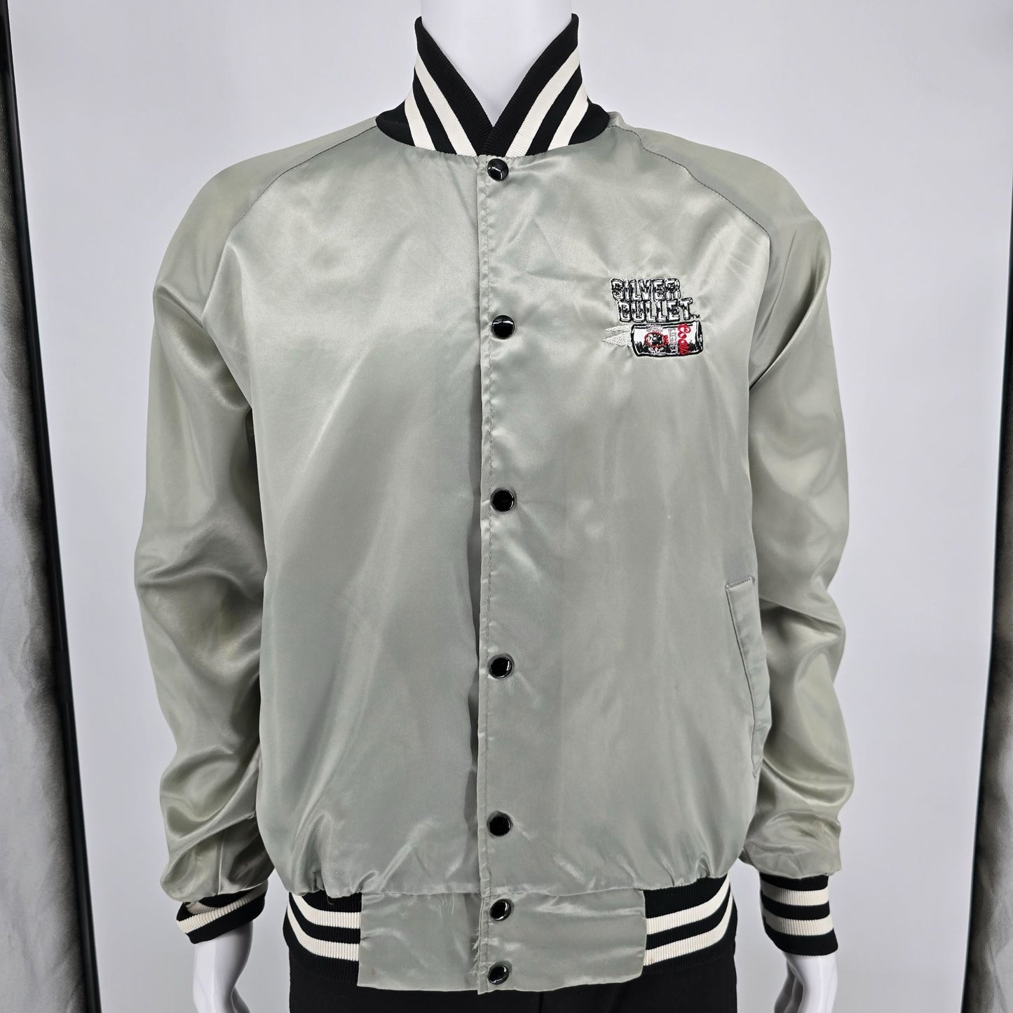 Vintage 1980s Artex Coors Light Silver Bullet Nylon Satin Bomber Jacket (XL)