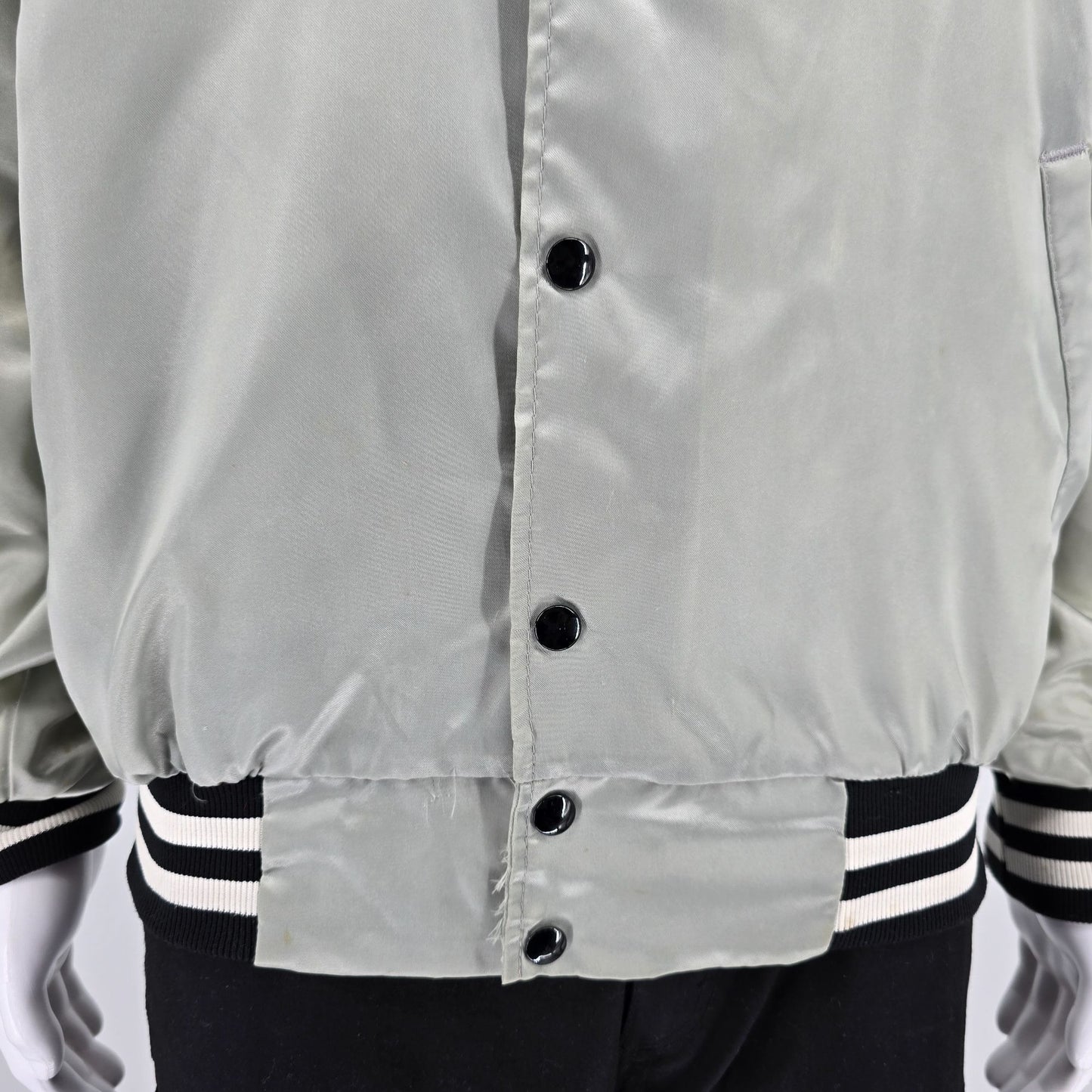 Vintage 1980s Artex Coors Light Silver Bullet Nylon Satin Bomber Jacket (XL)