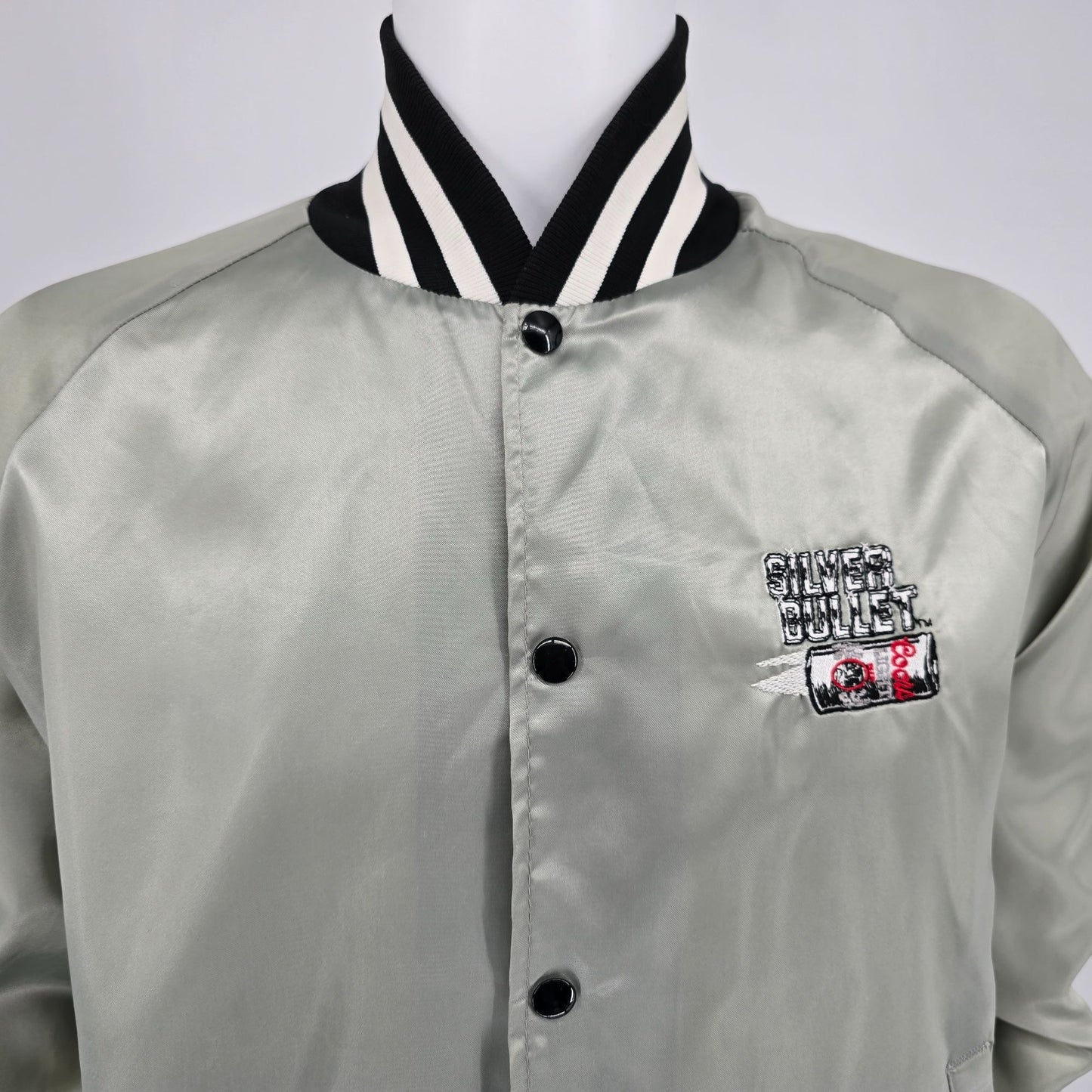 Vintage 1980s Artex Coors Light Silver Bullet Nylon Satin Bomber Jacket (XL)