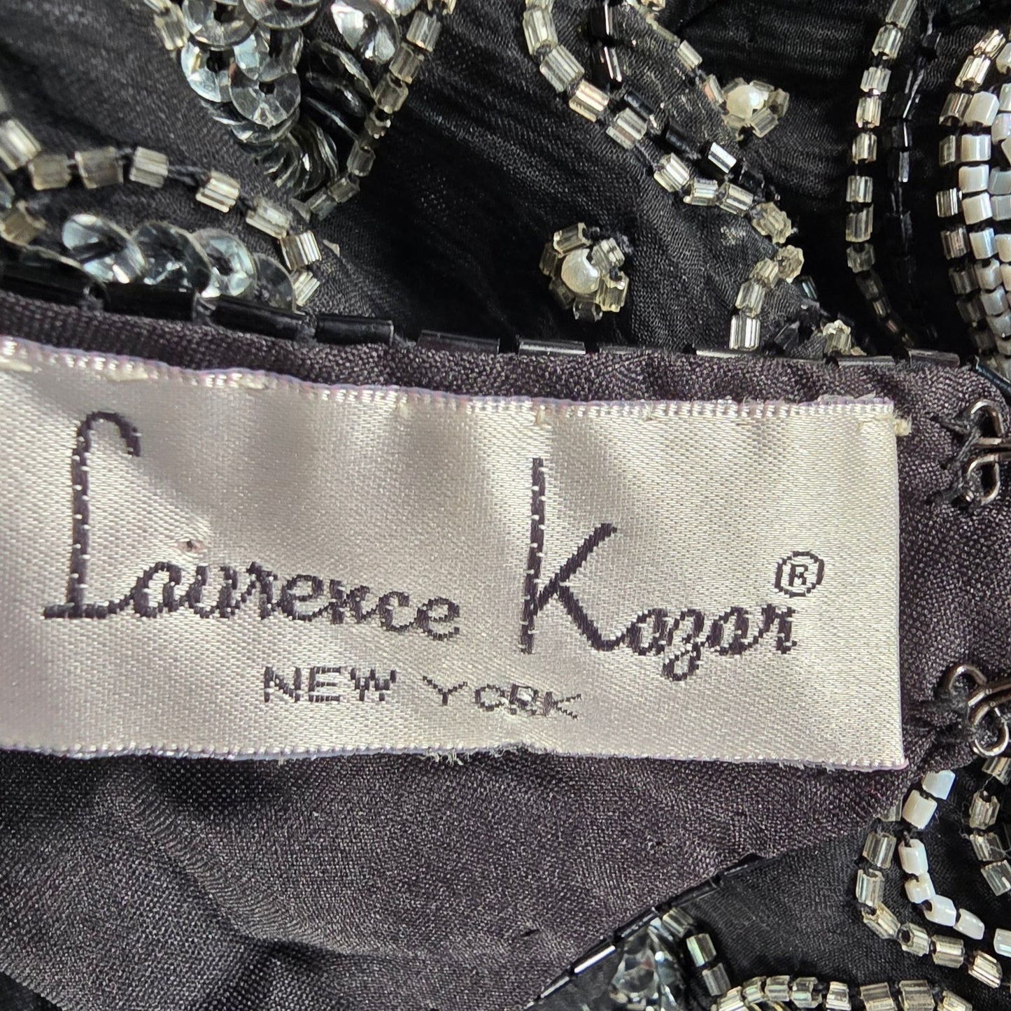 Vintage 1990s Laurence Kazar New York Silk Beaded Sequin Cocktail Dress (M)